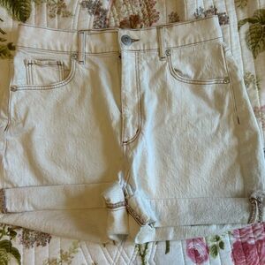 LOFT Cream High-Rise Cuffed Denim Shorts